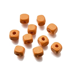 Оранжевый Спрей окрашены деревянные бусины, квадратный, оранжевые, 6x6x6 мм, отверстие : 1.6~2 мм