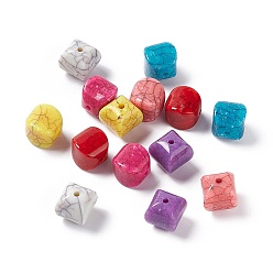 Mixed Color Crackle Opaque Acrylic Beads, Imitation Turquoise, Cube, Mixed Color, 10x10x11mm, Hole: 1.8mm, about 515pcs/500g