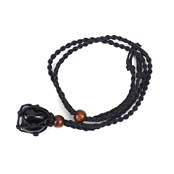 Obsidian Natural Obsidian Nugget Pendant Necklaces, Macrame Pouch Necklace, 14.96 inch(38cm)
