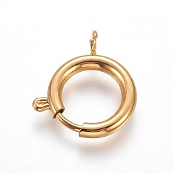 Golden 304 Stainless Steel Spring Ring Clasps, Flat Round, Golden, 23~24x17x3mm, Hole: 3mm