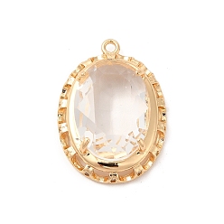 Crystal Brass with K9 Glass Pendants, Golden Oval Charms, Crystal, 26x19x7mm, Hole: 1.6mm