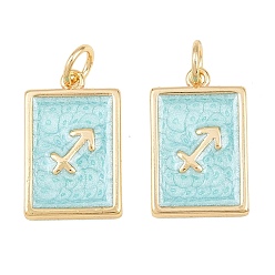 Sagittarius Brass Enamel Pendants, Rectangle Charms, Rack Plating, Cadmium Free & Lead Free, Long-Lasting Plated, Golden, Sagittarius Charms, 17.5x11x2mm, Hole: 3mm
