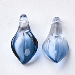 Marine Blue Two Tone Transparent Spray Painted Glass Pendants, Petaline, Marine Blue, 20x10.5x6mm, Hole: 1.2mm