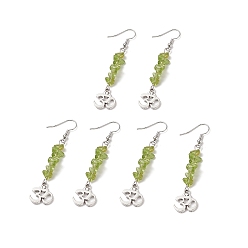 Перидот Серьги с подвесками из натурального зеленого авантюрина, Длинные серьги-подвески на тему йоги из старинного серебряного сплава с латунной дужкой для женщин, 66 мм, штифты : 0.5 мм