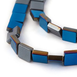 Blue Plated Electroplated Non-magnetic Synthetic Hematite Beads Strands, Half Plated, Flat Slice Square Beads, Blue Plated, 8x8x3mm, Hole: 0.8mm, about 53pcs/strand, 16.14 inch(41cm)