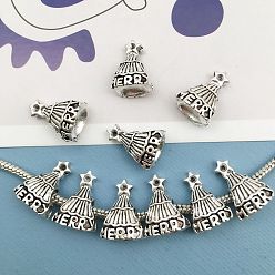 Hat Christmas Themed Tibetan Style Alloy European Beads, Large Hole Beads, Antique Silver, Hat, 15x12mm, Hole: 4.5mm