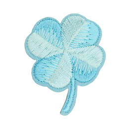 Light Blue Computerized Embroidery Cloth Iron On/Sew on Patches, Costume Accessories, Clover, Light Blue, 43x35mm