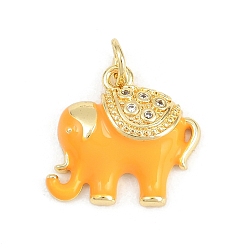 Желтый Латунные микро проложить кубического циркония подвески, с эмалью, Слон прелести, долговечный, стойки покрытие, без свинца и без кадмия, реальный 18 k позолоченный, желтые, 15x16.5x5 мм, отверстие : 3.2 мм