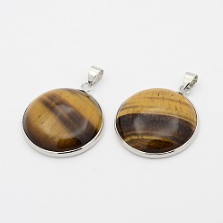 Tiger Eye Natural Tiger Eye Half Round Pendant, with Platinum Plated Brass Finding, 34x29x8mm, Hole: 6x4mm