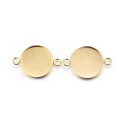 Real 24K Gold Plated 201 Stainless Steel Cabochon Connector Settings, Plain Edge Bezel Cups, Flat Round, Real 24K Gold Plated, Tray: 16mm, 25x18x2mm, Hole: 2mm