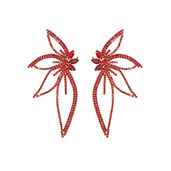 Red Fashionable Diamond Alloy Earrings - Exaggerated Sparkling Leaf-shaped Floral Personality Ear Pendants