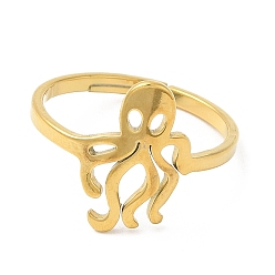 Real 18K Gold Plated 304 Stainless Steel Adjustable Rings, Octopus, Golden, US Size 6 1/4(16.7mm)