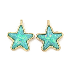 Бирюза Подвески из полупрозрачной смолы, покрытие стойки латунные подвески-звезды с золотой фольгой, реальный 18 k позолоченный, долговечный, без кадмия и без свинца, бирюзовые, 17x14x5.5 мм, отверстие : 1.5 мм