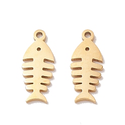 Golden 304 Stainless Steel Pendants, Fishbone, Golden, 14x6x0.8mm, Hole: 1mm