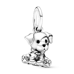 Dog Alloy European Dangle Charms, Large Hole Pendant, Antique Silver, Dog Pattern, 120mm