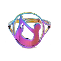 Rainbow Color Ion Plating(IP) 304 Stainless Steel Yoga Adjustable Ring for Women, Rainbow Color, US Size 5 3/4(16.3mm)