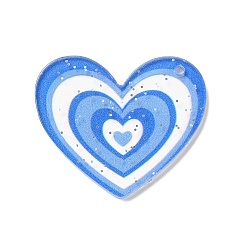 Dodger Blue Transparent Plastic Pendants, Random Hole Left or Right, with Sequin, Heart, Dodger Blue, 28.5x30x1.5mm, Hole: 1.5mm
