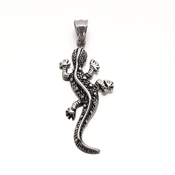 Antique Silver Chameleon Retro 304 Stainless Steel Big Pendants, Antique Silver, 51x21x4.5mm, Hole: 5.5x8.5mm