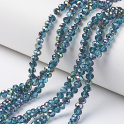 Deep Sky Blue Electroplate Transparent Glass Beads Strands, Half Multi-color Plated, Faceted, Rondelle, Deep Sky Blue, 2.5x2mm, Hole: 0.4mm, about 199pcs/strand, 13.4 inch(34cm)