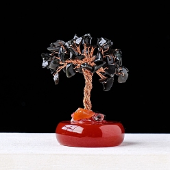 Obsidian Natural Obsidian Chips Tree Decorations, Gemstone Base with Copper Wire Feng Shui Energy Stone Gift for Home Office Desktop Decoration, 50~60mm