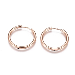 Rose Gold Ion Plating(IP) 304 Stainless Steel Huggie Hoop Earrings, with 316 Surgical Stainless Steel Pin, Ring, Rose Gold, 25x2.5mm, 10 Gauge, Pin: 0.9mm
