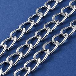 Silver Oxidation Aluminum Diamond Cut Faceted Curb Chains, Twisted Chains, Unwelded, with Spool, Silver, 12x8x2.5mm, about 131.23 Feet(40m)/Roll