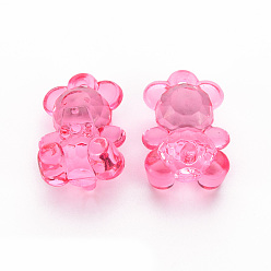 Hot Pink Transparent Acrylic Pendants, Faceted, Bear, Hot Pink, 19.5x13.5x10.5mm, Hole: 1.5mm, about 400pcs/500g
