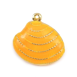 Золотистый Латунь эмаль подвески, подвески в форме ракушек, стойки покрытие, долговечный, без кадмия и без свинца, реальный 18 k позолоченный, золотые, 19x20x8 мм, отверстие : 1 мм