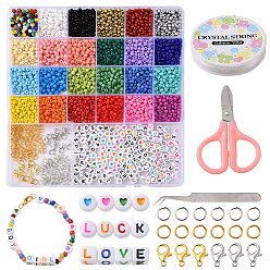 Mixed Color DIY Bracelets Making Kit, Including Cube & Heart Pattern & Acrylic & Glass Seed Beads, Alloy Clasps, Scissors, Tweezers, Elastic Thread, Mixed Color