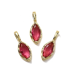 Малиновый Подвески из латуни и стекла в форме конского глаза, стойки покрытие, долговечный, без кадмия и без свинца, золотые, граненые, малиновый, 15x5.5x4 мм, отверстие : 3.5x2 мм