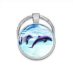 Dolphin Стеклянный полукруглый/куполообразный брелок с подвеской в виде морских животных, с металлическая фурнитурой, аксессуары для подвески автомобильной сумки, дельфин, 5.5x2.5 см
