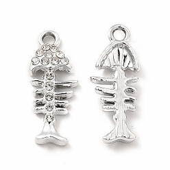 Кристалл Подвески со стразами из экологически чистого сплава, очарование рыбьей кости, платина, кристалл, 22x8.5x3.5 мм, отверстие : 2 мм