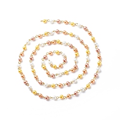 Желтый Круглые цепочки из бисера ручной работы из стеклянного жемчуга, с латунными ушками, несварные, желтые, 13x6 мм, около 3.28 футов (1 м) / коробка