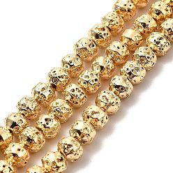 Light Gold Plated Electroplated Natural Lava Rock Beads Strands, Bicone, Light Gold Plated, 4x5mm, Hole: 0.8mm, about 90~92pcs/strand, 15.75 inch(40cm)