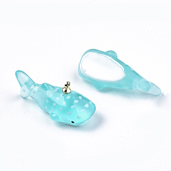 Pale Turquoise Transparent Epoxy Resin Pendants, with Golden Tone Metal Finding, Whale Shape, Pale Turquoise, 28x13~14x12mm, Hole: 1.4mm