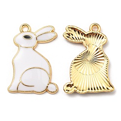 White Alloy Pendants, with Enamel, Golden, Cadmium Free & Nickel Free & Lead Free, Rabbit Charms, White, 25x17.5x2.5mm, Hole: 1.6mm
