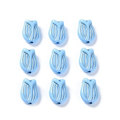 Light Blue Plating Opaque Acrylic Beads, Metal Enlaced, Tulip, Light Blue, 16x11.5x7mm, Hole: 2mm, about 670pcs/500g