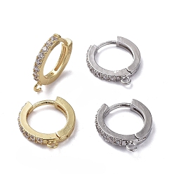 Mixed Color Brass Huggie Hoop Earring Findings, with Cubic Zirconia, Lead Free & Cadmium Free & Nickel Free, Long-Lasting Plated, Mixed Color, 17x15x3mm, Hole: 1.2mm, Pin: 1mm