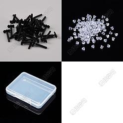 Black 42Pcs Spray Painted Alloy Stud Earring Findings, with Brass Pins and Horizontal Loops, Bowknot, with 84Pcs Plastic Ear Nuts, Black, 7x10.5mm, Hole: 1.4mm, Pin: 12.5x0.7mm