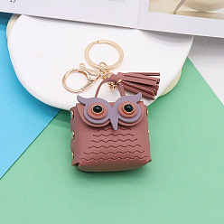 Indian Red Cute Owl Imitation Leather Wallets, with Light Gold Keychian Clasps, Indian Red, Wallet: 5.5x5.5cm