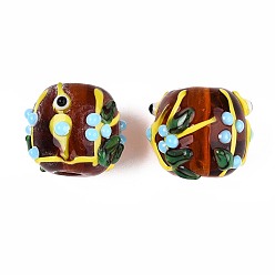 Шоколадный Ручной работы ухабистым Шарики Lampwork, бочка, ветка и глаз, цвет шоколада, 16~17.5x16.5~20.5 мм, отверстие : 1.8~3.8 мм