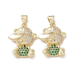 Зеленый Латунные микро проложить кубического циркония подвески, реальный 16 k позолоченный, нести прелести, зелёные, 22.5x17x4.5 мм, отверстие : 5x3 мм.