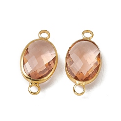 Light Peach Transparent K9 Glass Connector Charms, with Light Gold Plated Brass Findings, Faceted, Oval Links, Light Peach, 21.5x10.5x5.5mm, Hole: 2mm