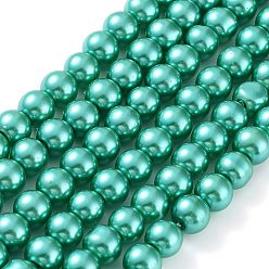 Light Sea Green Baking Painted Pearlized Glass Pearl Round Bead Strands, Light Sea Green, 8~9mm, Hole: 1mm, about 105pcs/strand, 31.4 inch