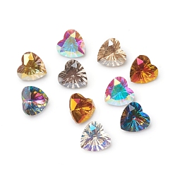 Mixed Color Electroplated Glass Rhinestone Cabochons, Pointed Back & Back Plated, Faceted, Heart, Mixed Color, 8x8x5mm
