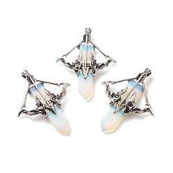 Opalite Opalite Big Pendants, with Antique Silver Tone Alloy Findings, Cadmium Free & Lead Free, Faceted, Bow with Arrow & Sword, 65x54.5x11mm, Hole: 4x7mm