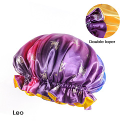 Leo Polyester Satin Bonnets, Sleep Bonnet Cap, Double Layer Gradient Color Shower Caps, Constellations Theme, Leo, 360mm