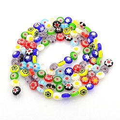 Mixed Color Handmade Millefiori Glass Bead Strands, Flat Disc, Mixed Color, 6x3~4mm, Hole: 1mm, about 66pcs/strand, 15 inch