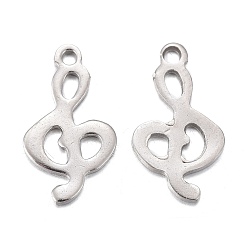 Stainless Steel Color 201 Stainless Steel Charms, Laser Cut, Musical Note, Stainless Steel Color, 14.5x8x0.8mm, Hole: 1.4mm