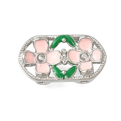 Розовый Латунные хрустальные стразы овальные с 2 цветочными многорядными звеньями, Эмаль стиле, без кадмия и без свинца, стойки покрытие, платина, туманная роза, 13x24x7 мм, отверстие : 2 мм